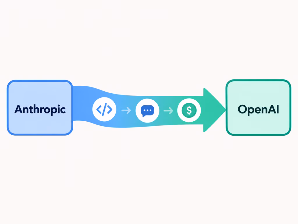 A line graphic showing an AI coding workload moving from Anthropic to OpenAI