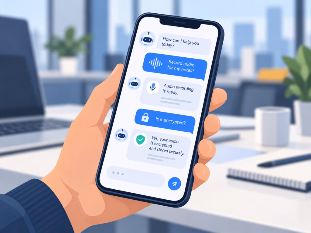 A smartphone screen showing AI chatbot prompts about building and configuring a hidden recording device